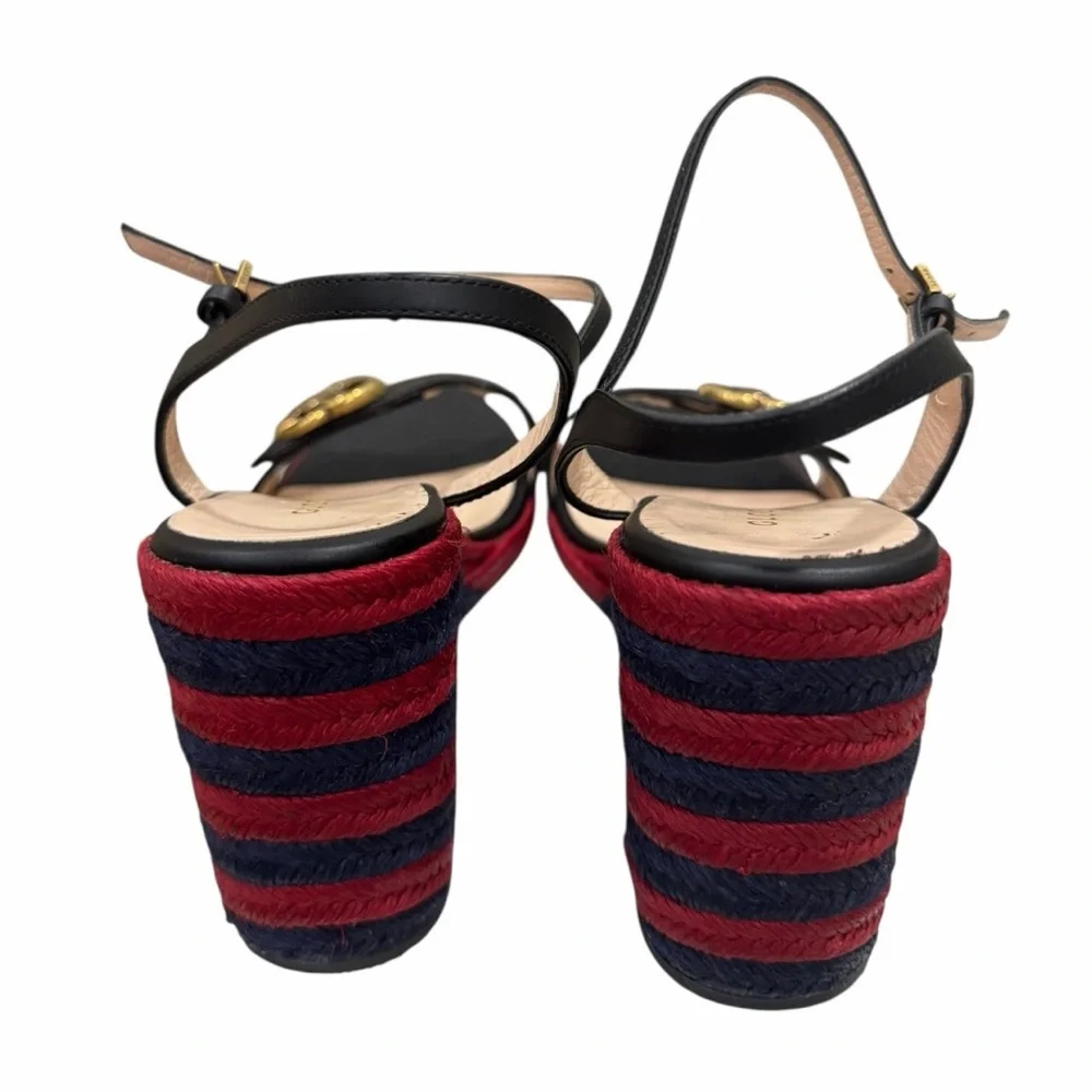 Gucci Lifford Espadrille Platform Sandals GG Marmont Black Red Blue Size 39 - Picture 7 of 10